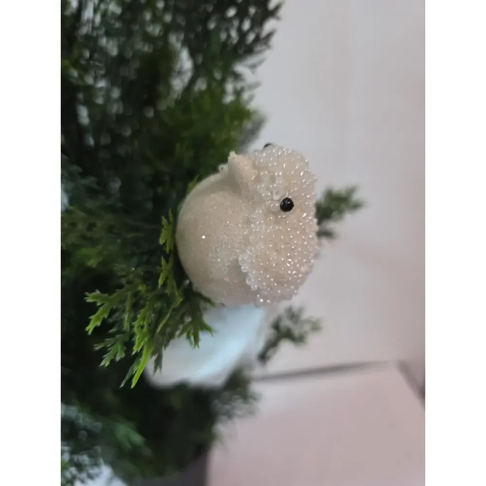 4 Vintage White Clip On Birds Christmas Ornament